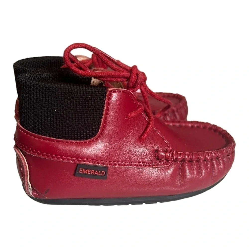Emerald Red Baby Bootie Shoes Lace Up Size 22 Leather US 6